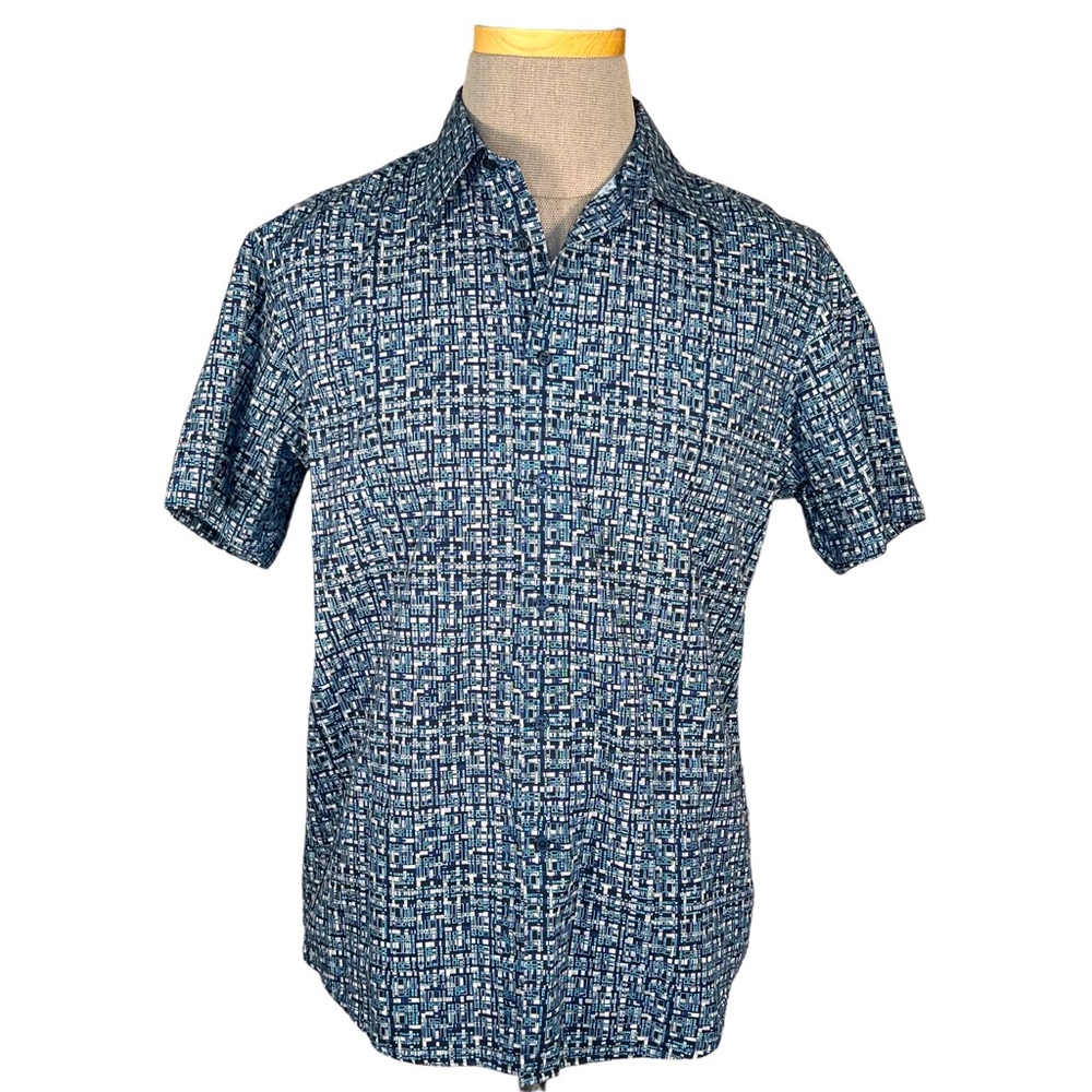 INC International Concepts Men’s Abstract Print Cotton Short Sleeve Shir…